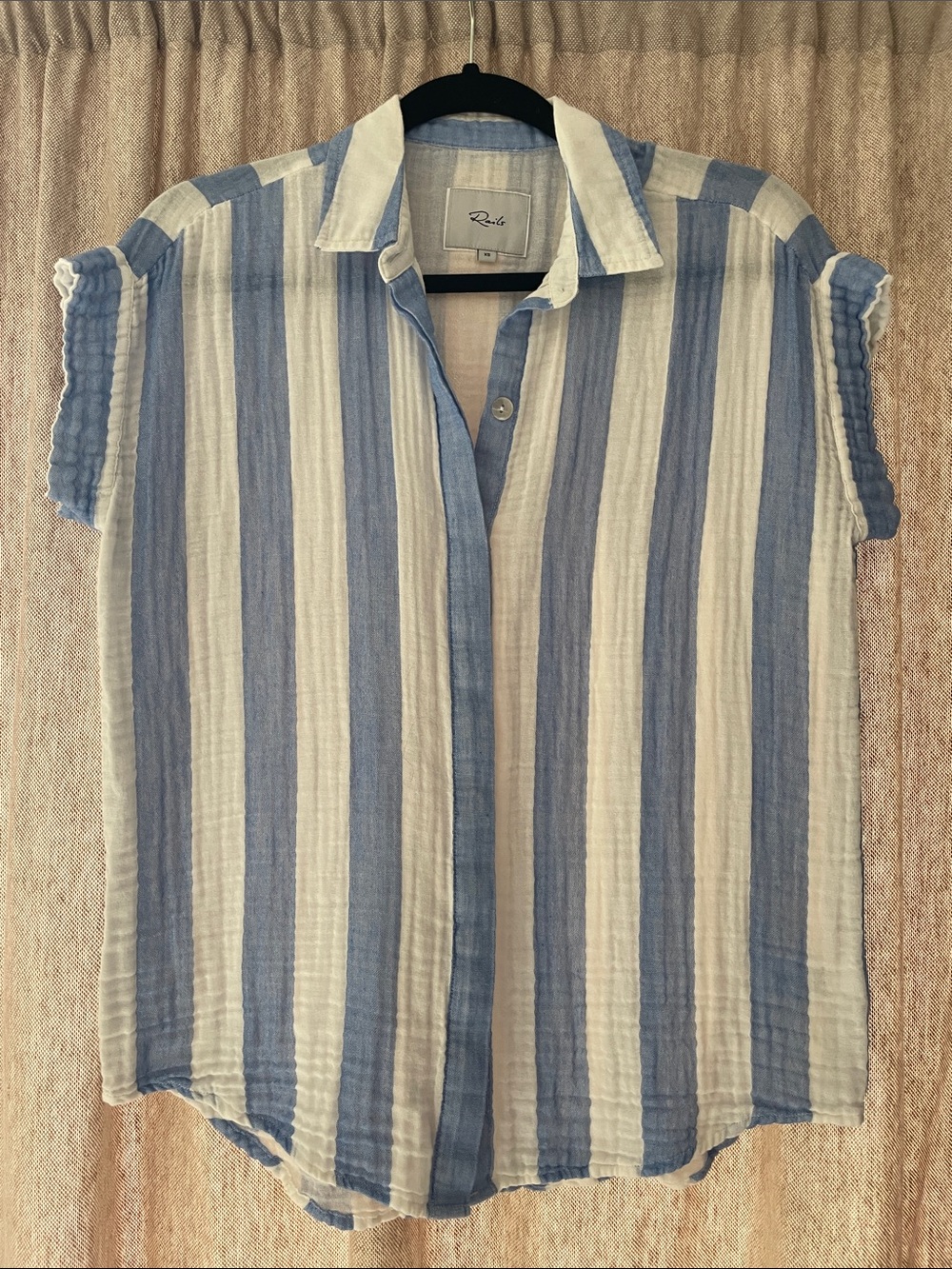 Rails Striped Short-Sleeve Cotton Gauze Shirt - Blue & White